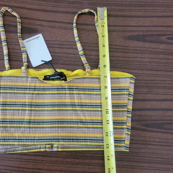 NWT Anthropologie Oliviaceous Spaghetti Strap Striped Yellow Green Crop Top M - Picture 12 of 12